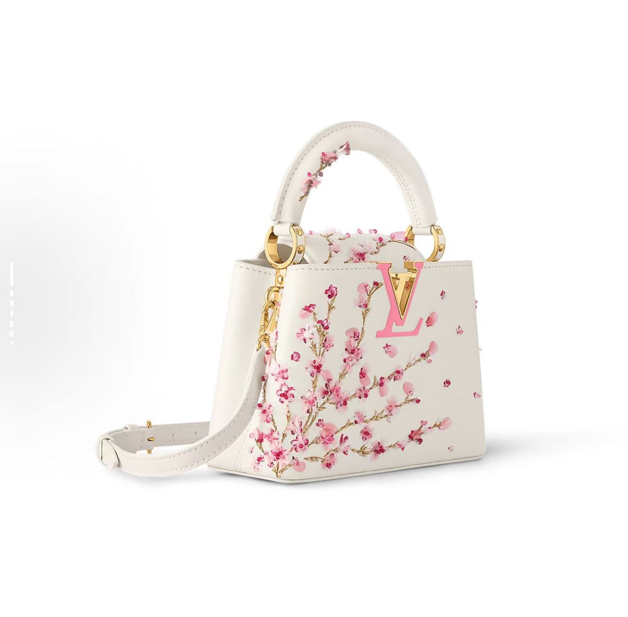 未使用 LouisVuitton/路易威登 卡普辛mini白色 珠饰梅花刺绣