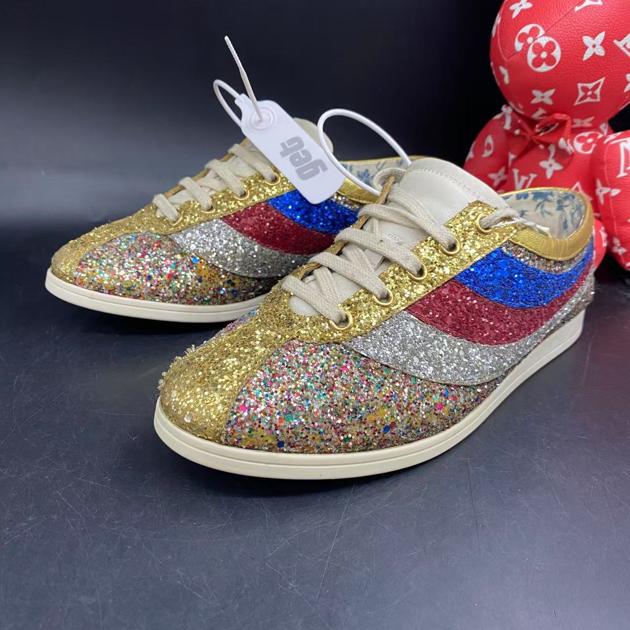 95新 GUCCI/古驰 轻奢亮片阿甘星星休闲板鞋38欧码ddm1955