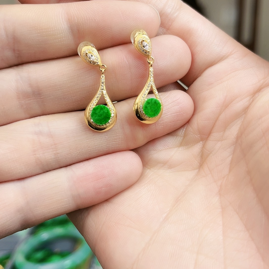 翡翠耳饰银S925镶嵌耳饰