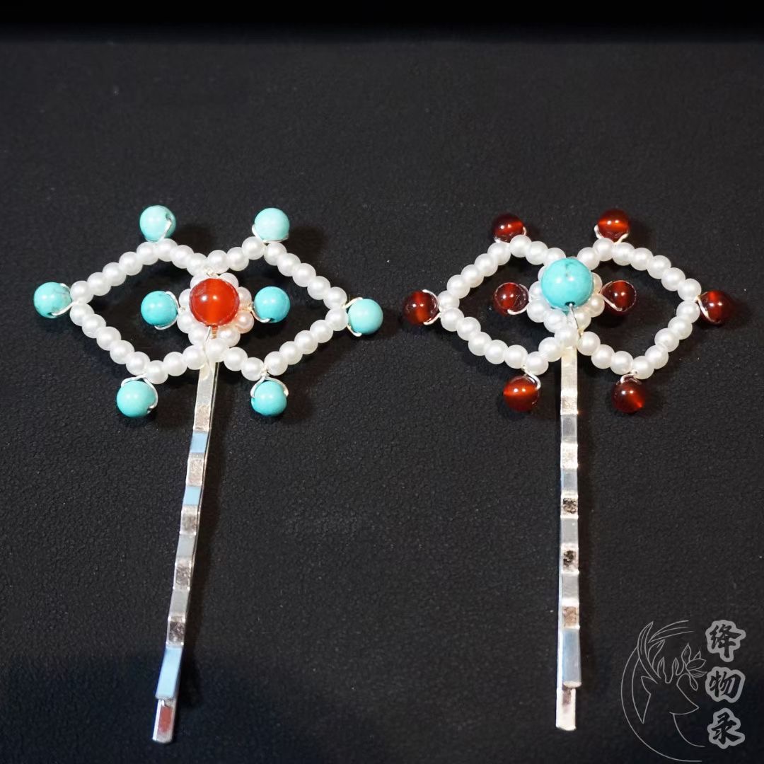 传统纹路系列方胜纹银色一字夹古典复古汉服手工有工期