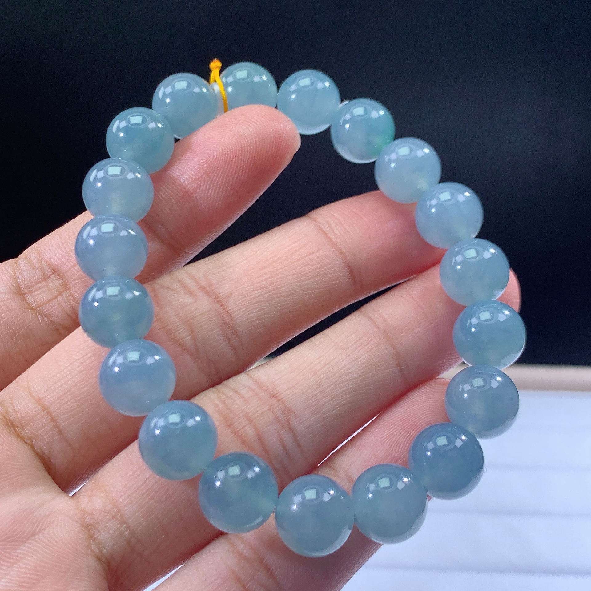 嘉运翡翠4.6-6缅甸天然翡翠A货冰种冰蓝紫手串卡10mm19颗