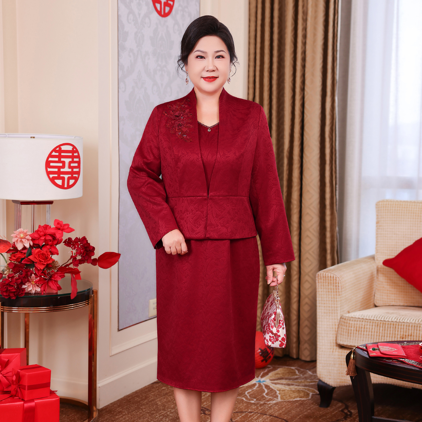 中老年女装婚宴套装礼服喜妈妈轻奢高级感10月份结婚WPD215-T0789