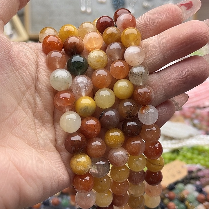 玛瑙/玉髓珠宝半成品未镶嵌一条10mm左右彩兔毛几颗有瑕