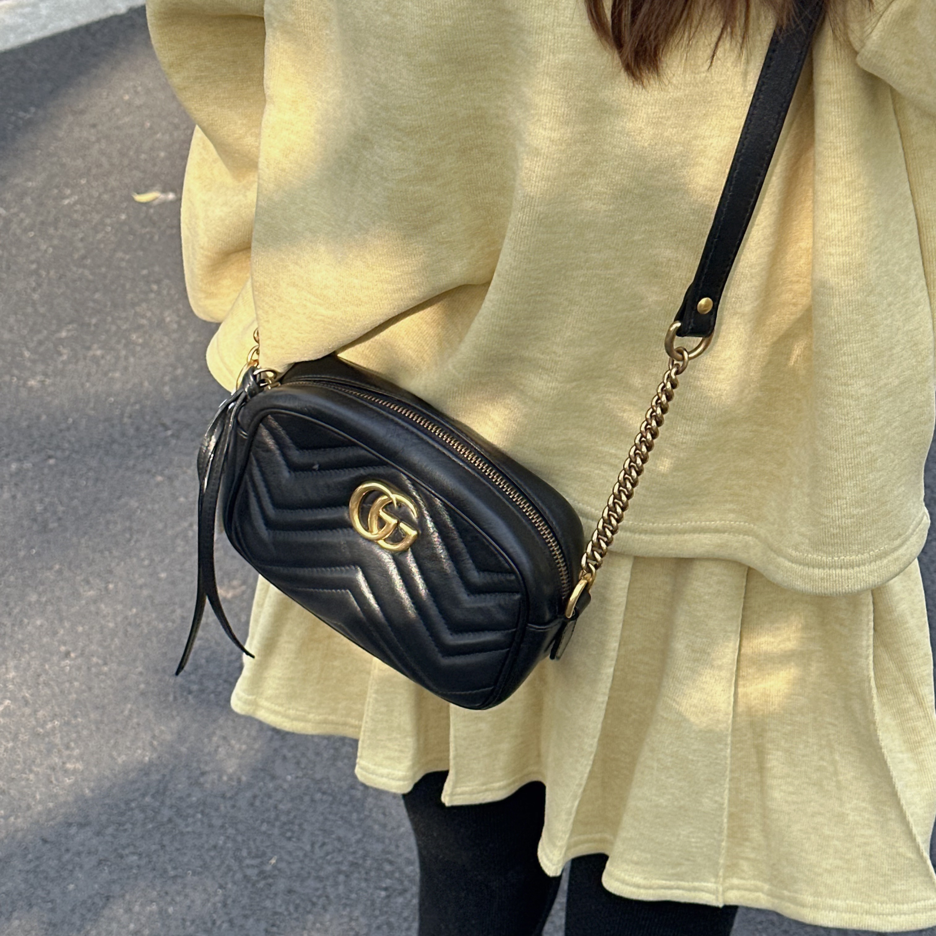 99新 GUCCI/古驰 黑金相机包  Anwen 8068