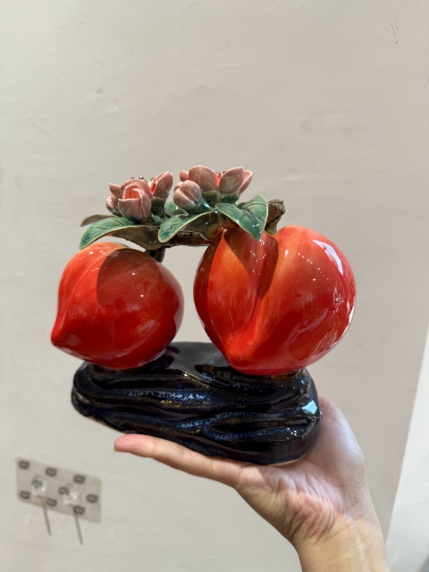 创意寿桃手工玄关陶瓷摆件寿桃摆件装饰客厅纯手工中式精美工艺品