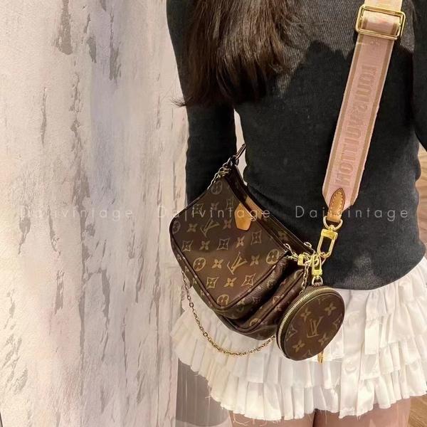 99新 LouisVuitton/路易威登 大吉中古/LV粉色五合一斜挎包