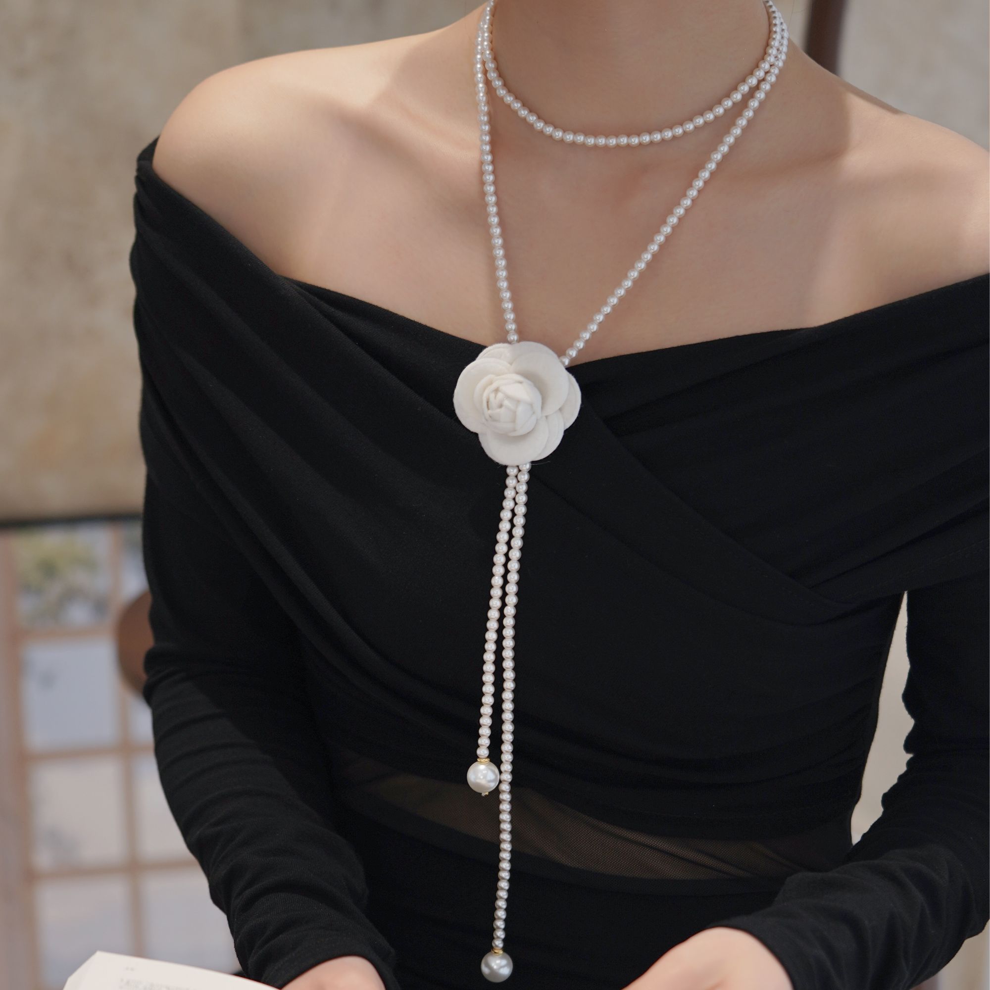 【环配】山茶花轻奢高级长款项链小香风气质优雅毛衣链