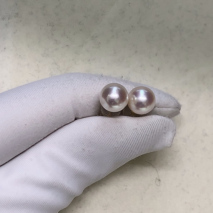 耳钉7.5-8海水珍珠18K金镶嵌