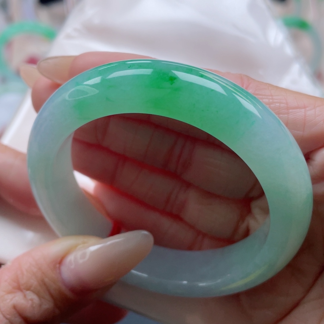 未镶嵌手镯翡翠52.6圈 宽版轮胎 阳春白雪 辣色 9号