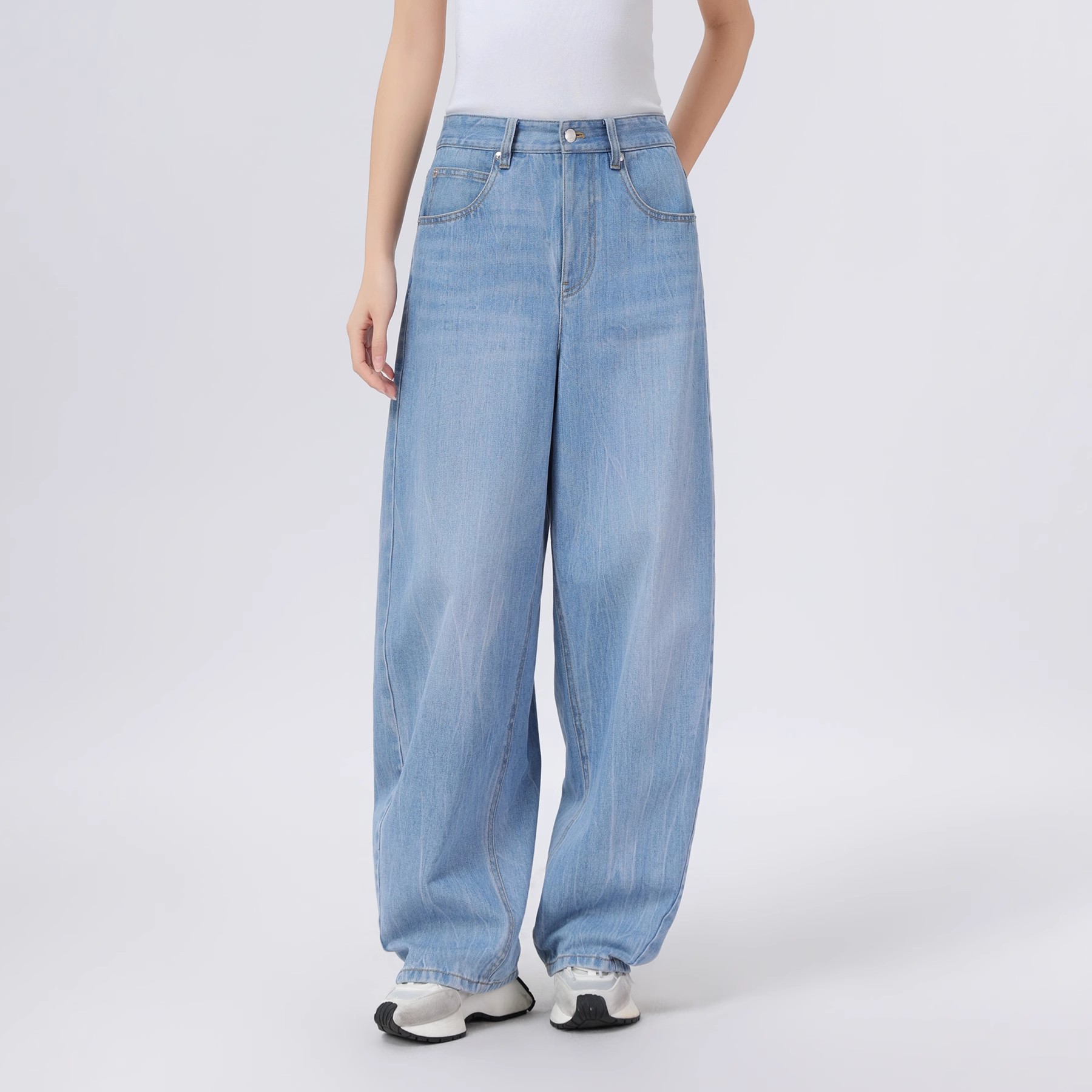 【商场同款】弯刀香蕉裤春夏新款复古扎花水洗宽松阔腿牛仔裤510084