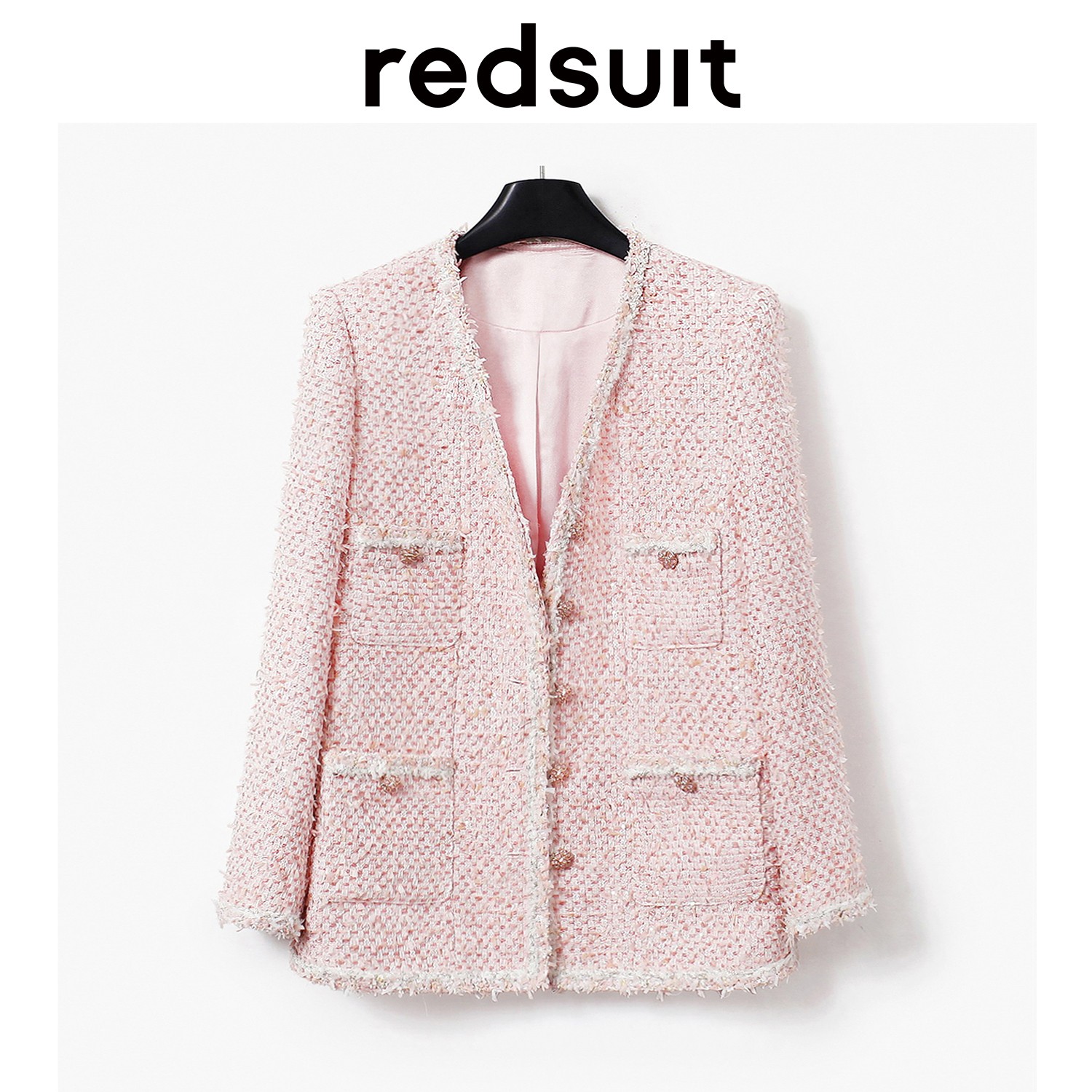 redsuit 韩系温柔减龄感V领设计感小香风中长款外套时尚显瘦上衣