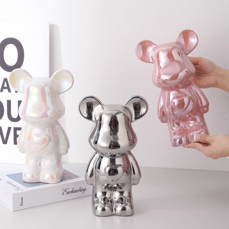轻奢陶瓷熊18公分摆件家居饰品玻璃柜客厅电视柜酒柜餐厅装饰玄关