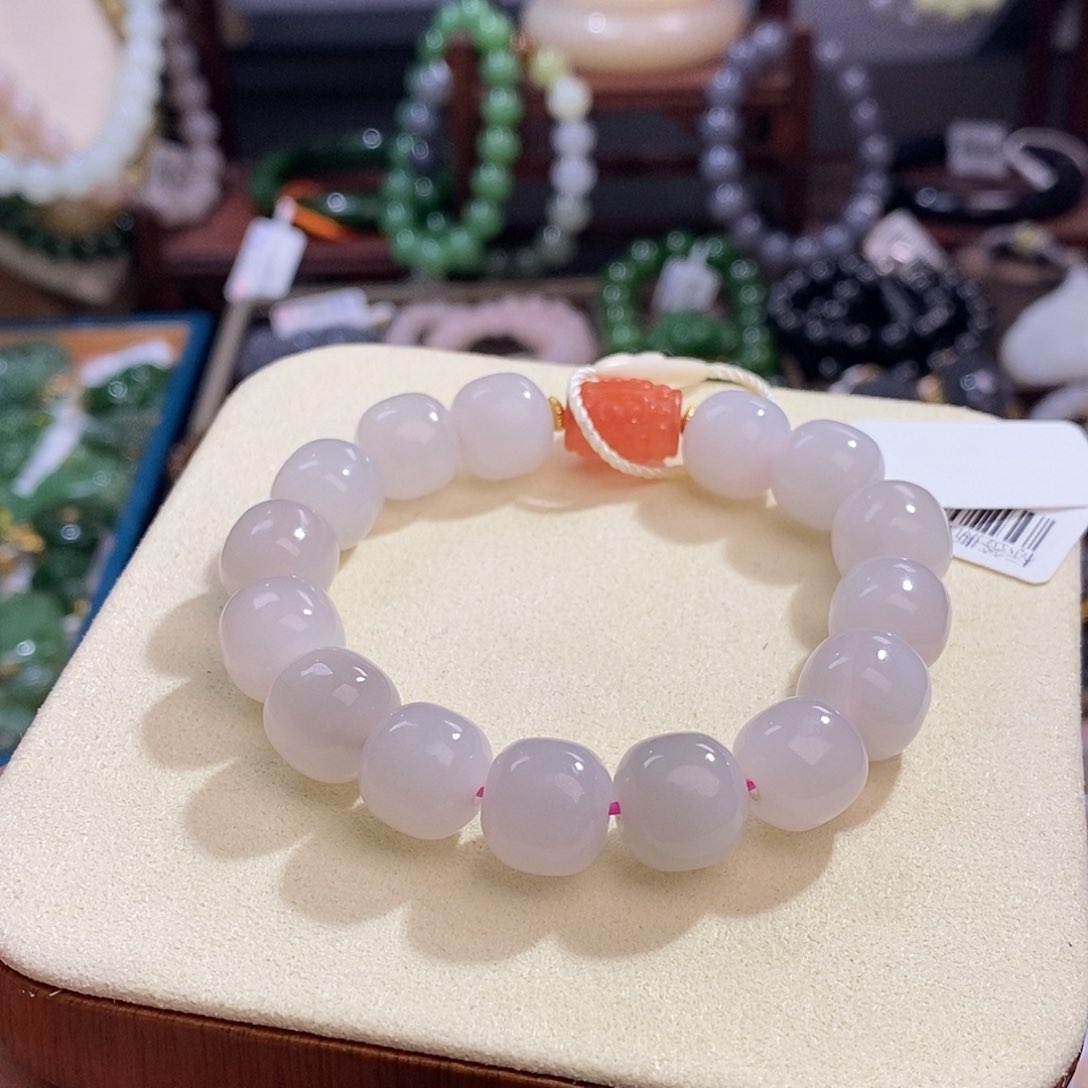 和田玉孤品福利老矿料藕粉紫粉手链约11.5未镶嵌