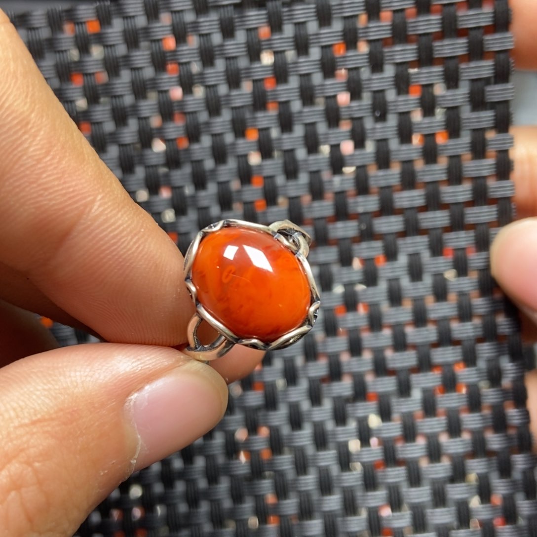 南红玛瑙戒指银S925镶嵌