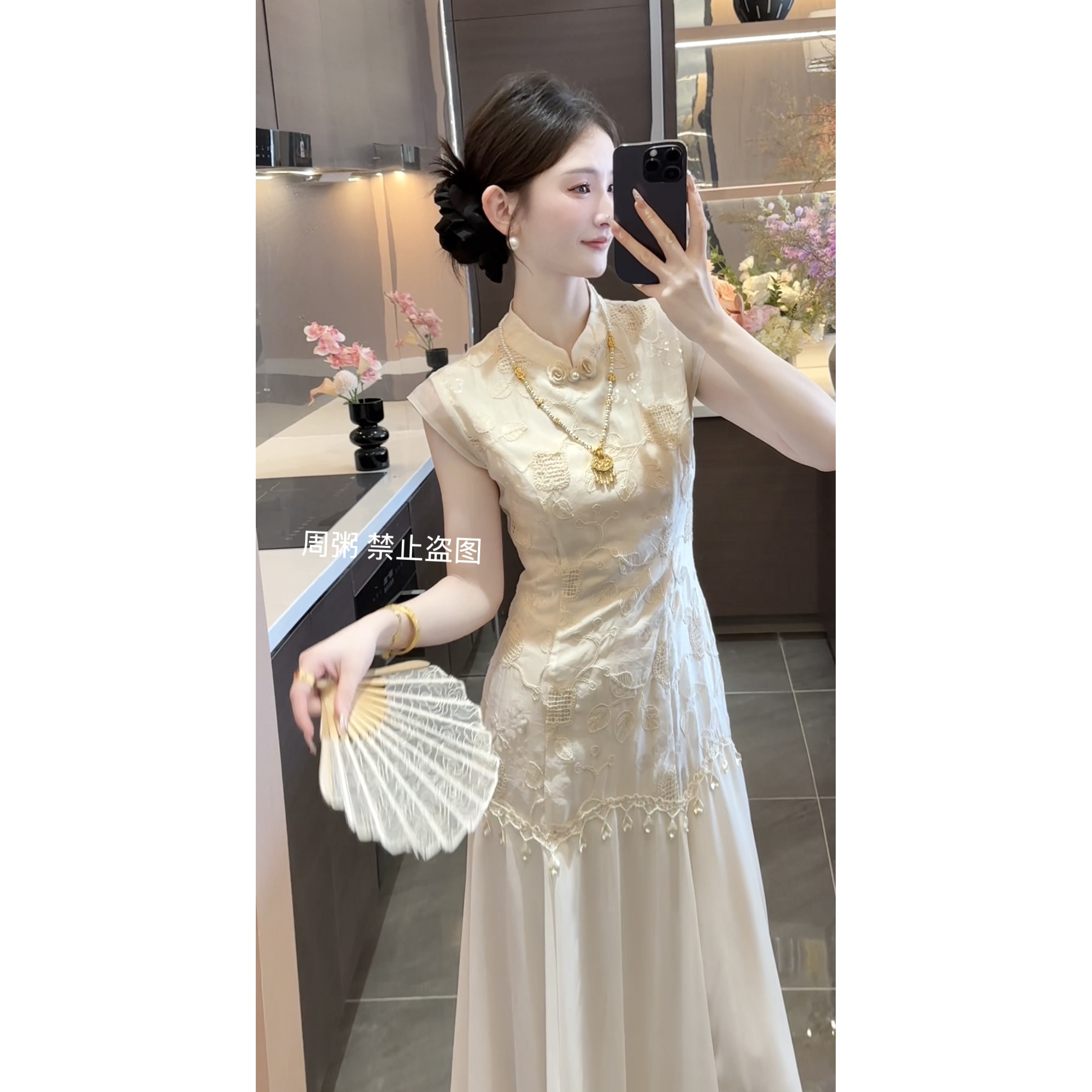 【周粥】【长恨歌】2025新款改良气质重工刺绣连衣裙预JJX5LYQ3413