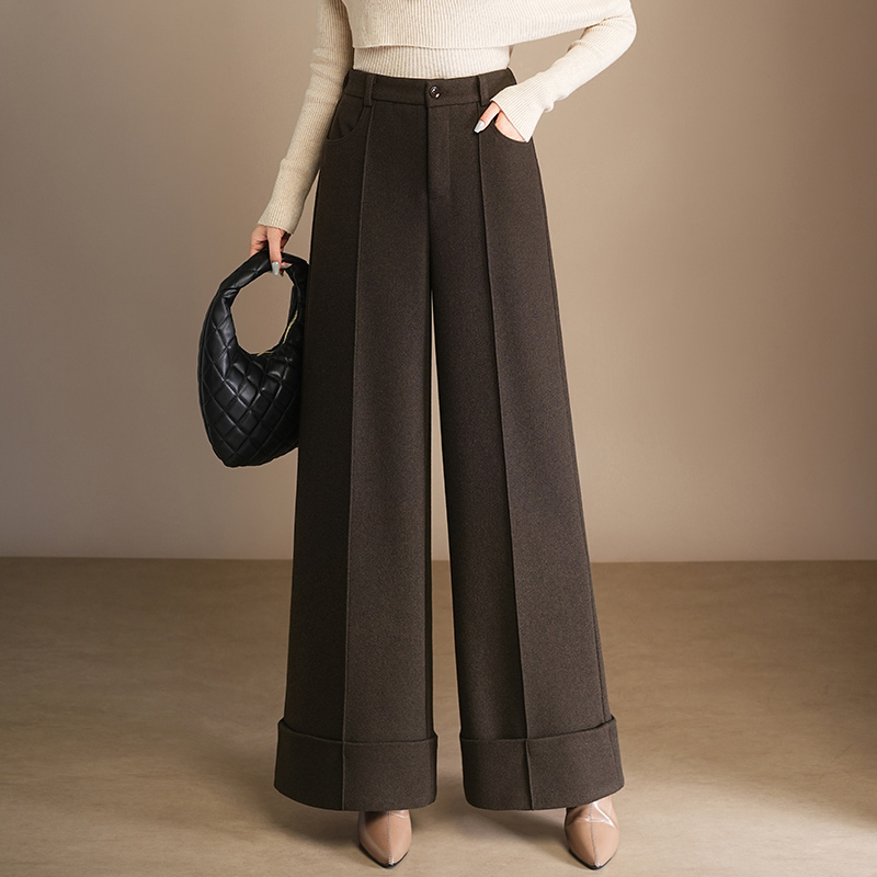 显瘦高品质气质长裤毛呢窄版显瘦直筒冬款垂感遮肚子阔腿裤百搭裤