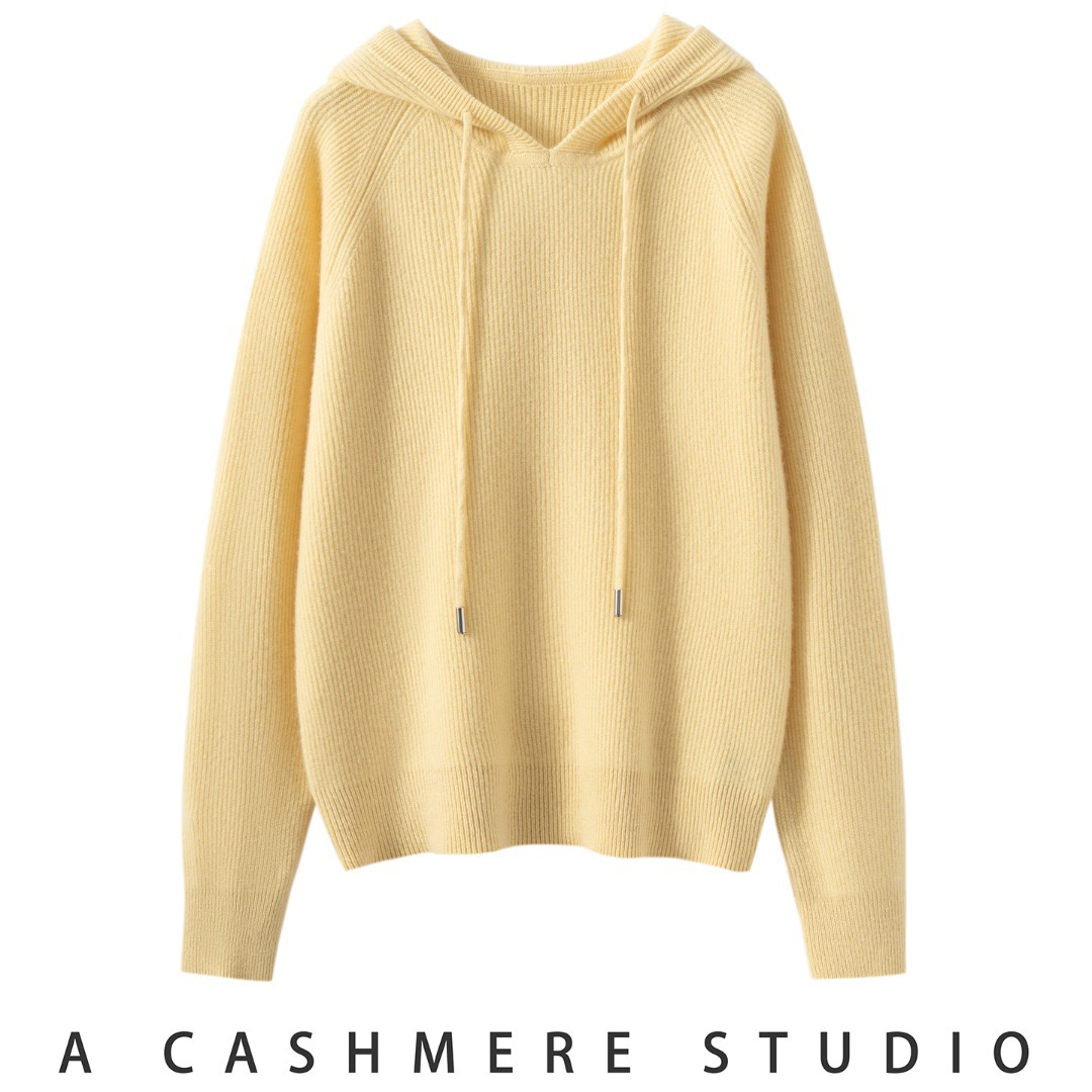 100纯山羊绒 加厚元宝针 连帽宽松版羊绒帽衫