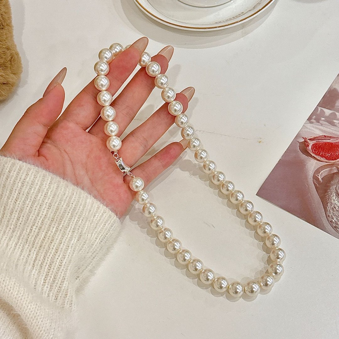 合金棉绳项链 8厘白色施家珍珠项链