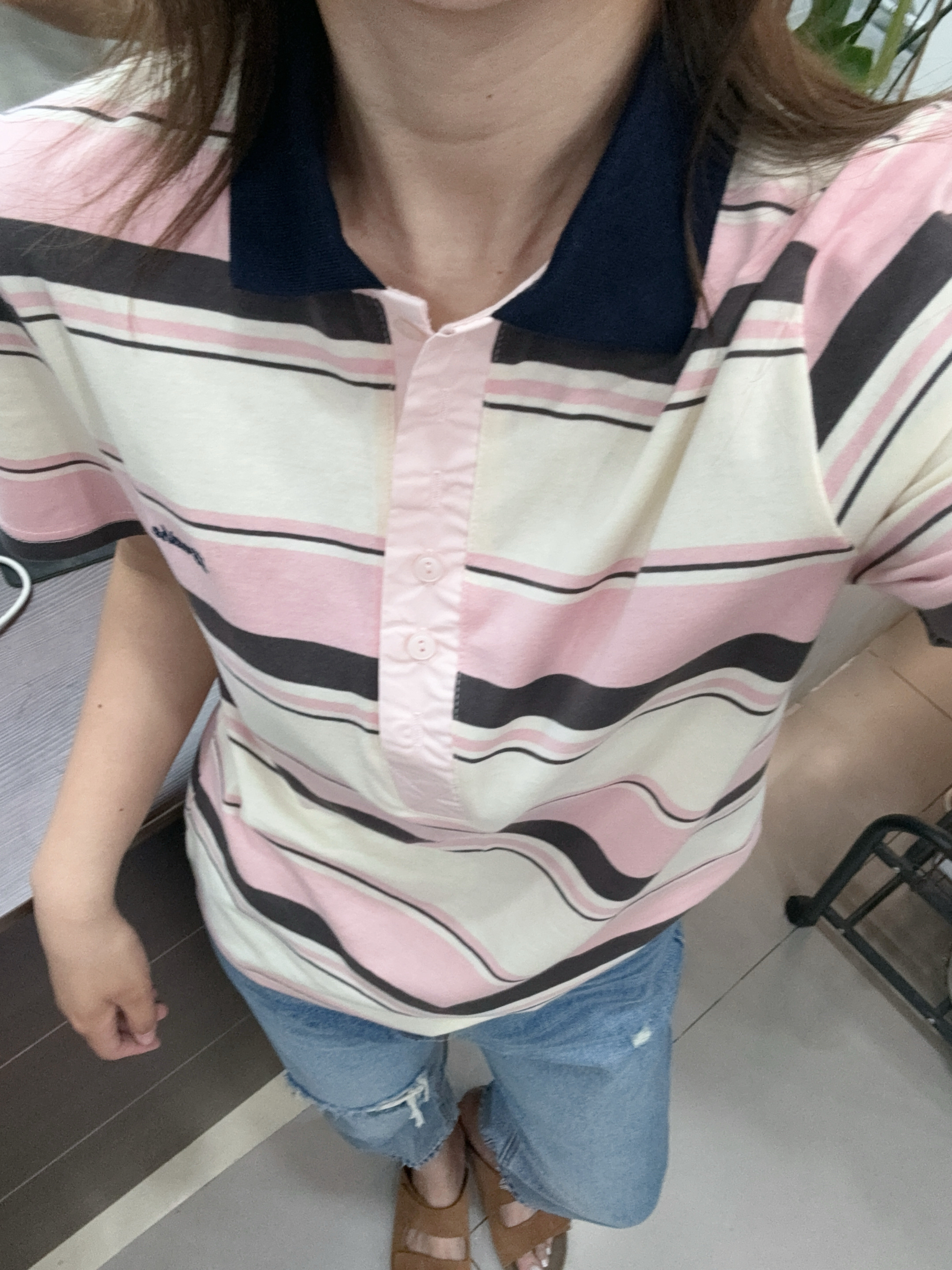 no 褪❗【金酉钱】 夏季粉色条纹POLO短袖T恤