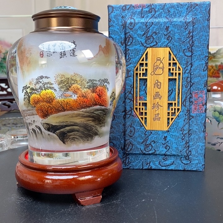 纯手绘内画茶叶罐鸿运当头