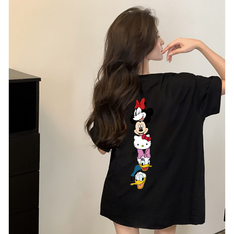 卡通KT猫前后印花纯棉短袖T恤大码夏季休闲t小众炸街高级感女装