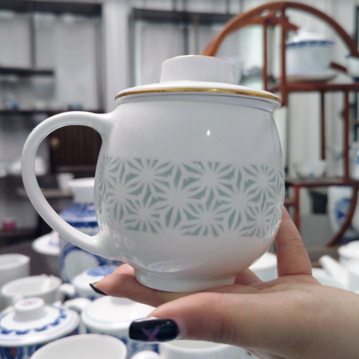 陶瓷青釉苹果杯三件套一套