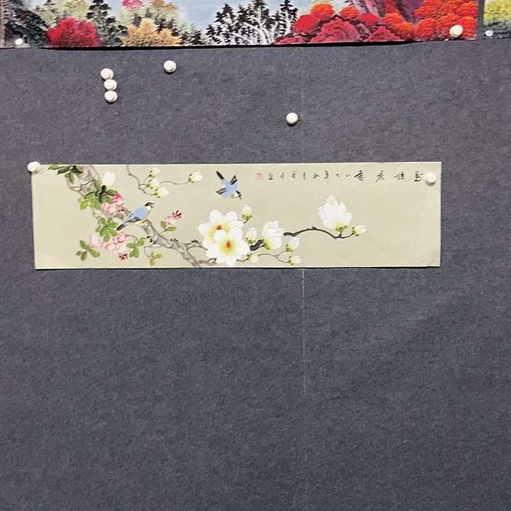 国画四尺对开花鸟一副