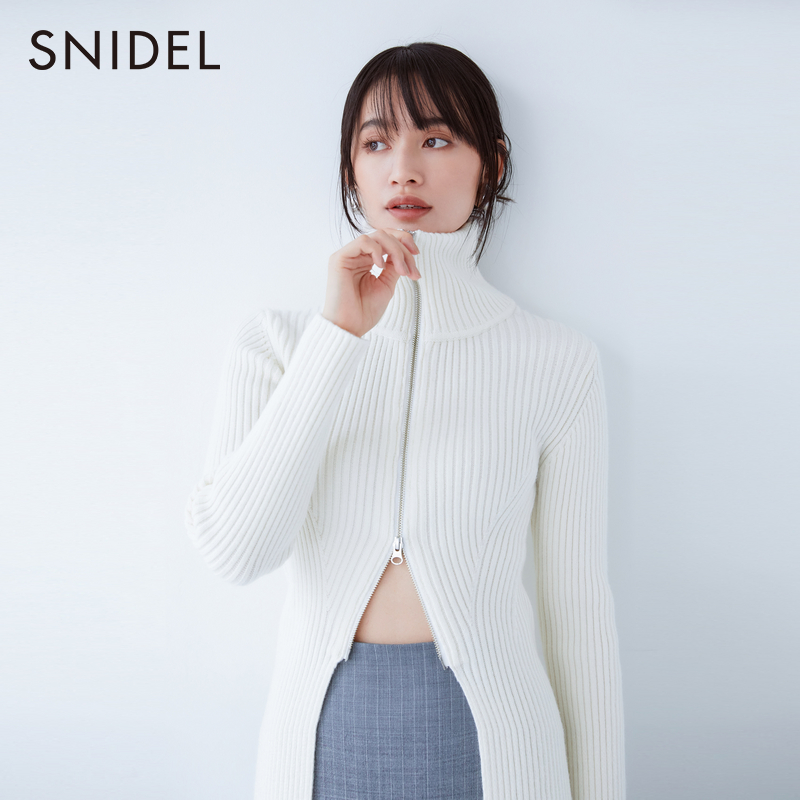 FRAY I.D秋冬简约时尚立领拉链罗纹针织衫上衣FWNT235042