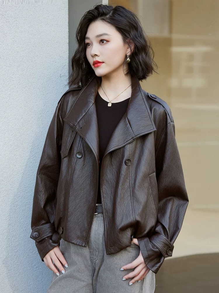 2025新款休闲短款皮夹克秋冬立领宽松女士 韩版皮衣外套女