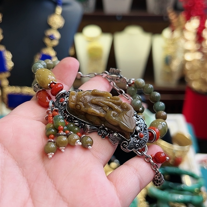 翡翠手链银S925镶嵌古风