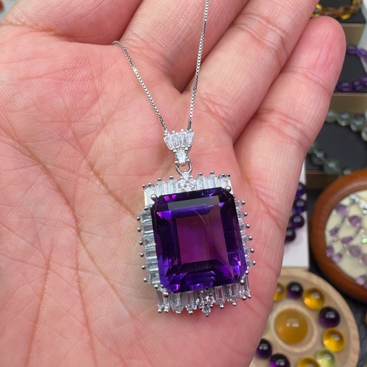 紫晶颈饰银S925镶嵌吊坠