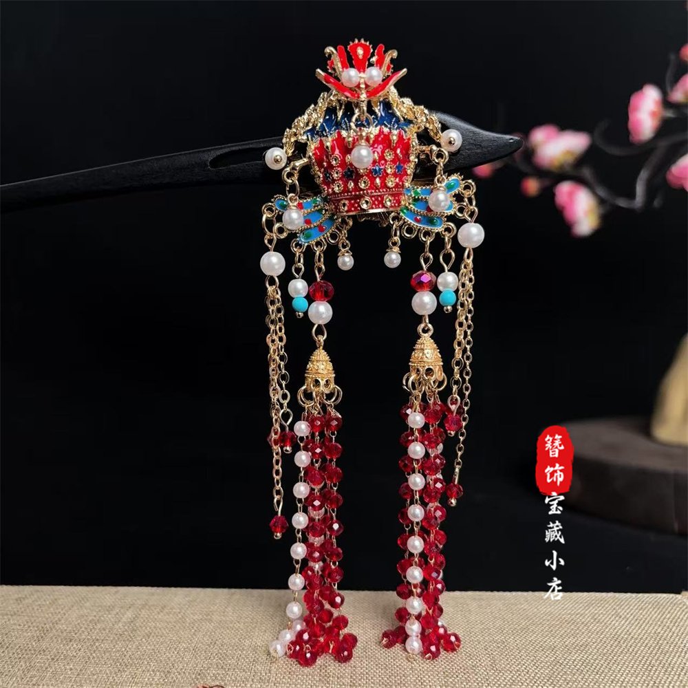 a825【龙凤冠】18公分新中式木质发簪女古风汉服旗袍簪子配饰盘发钗