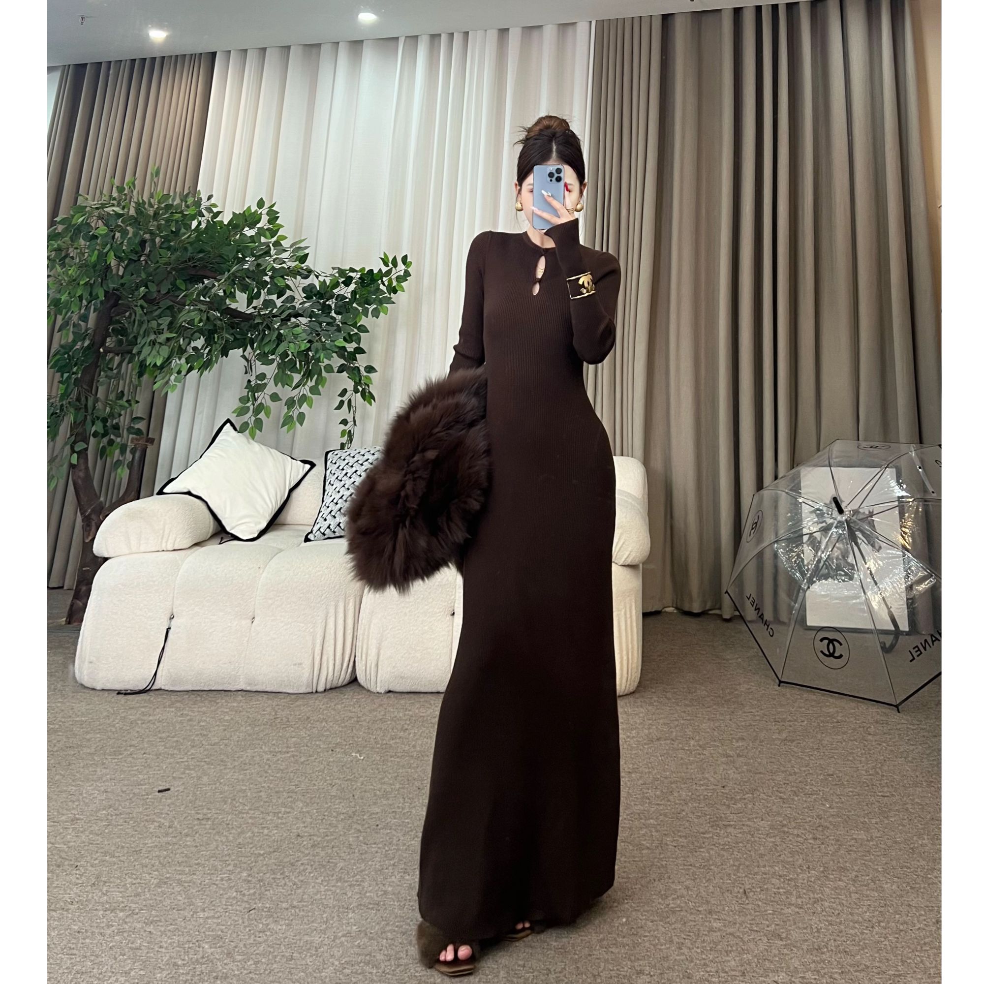  XIAOQIN【 巴塞罗那】秋冬针织镂空修身连衣长款连衣裙T440