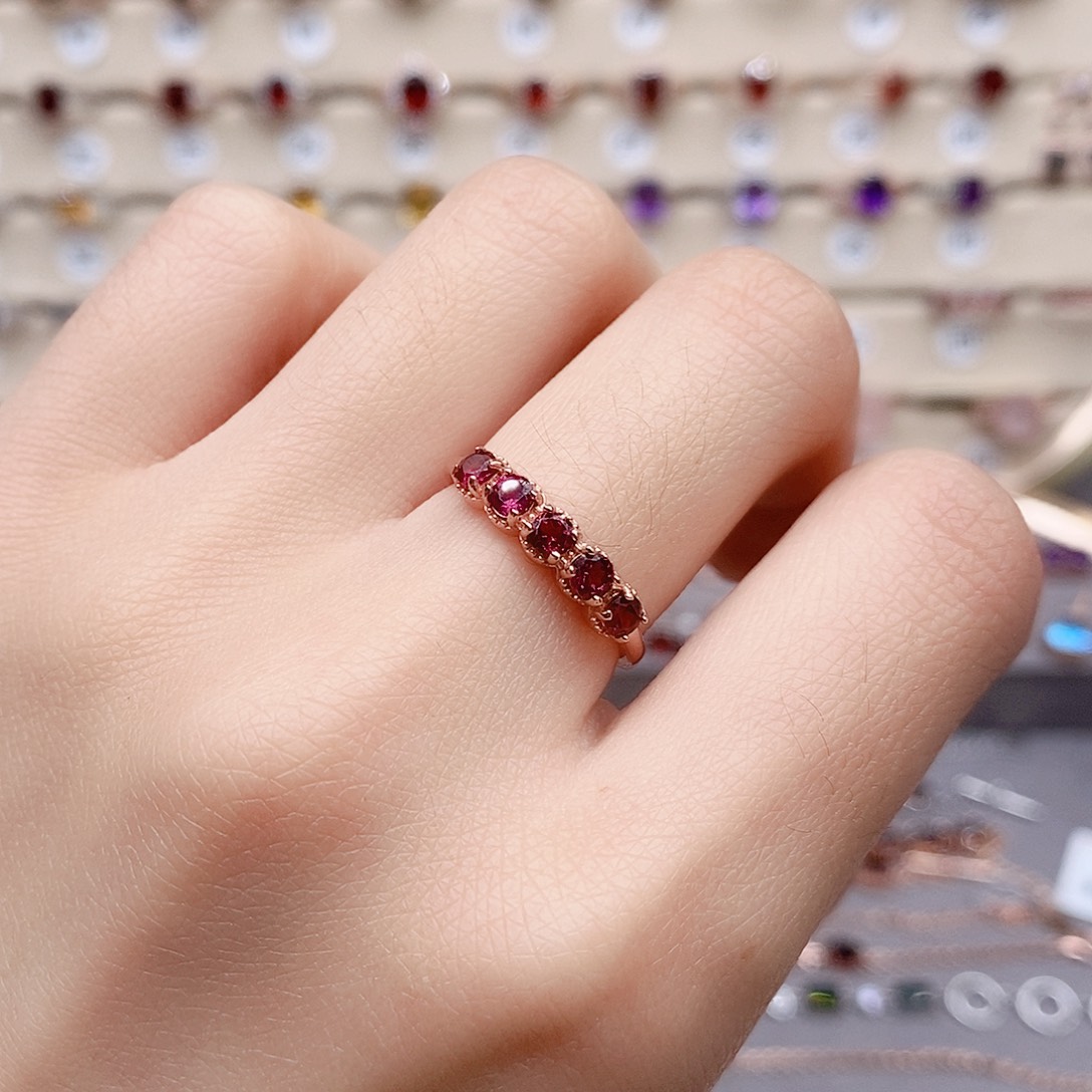石榴石戒指银S925镶嵌戒指
