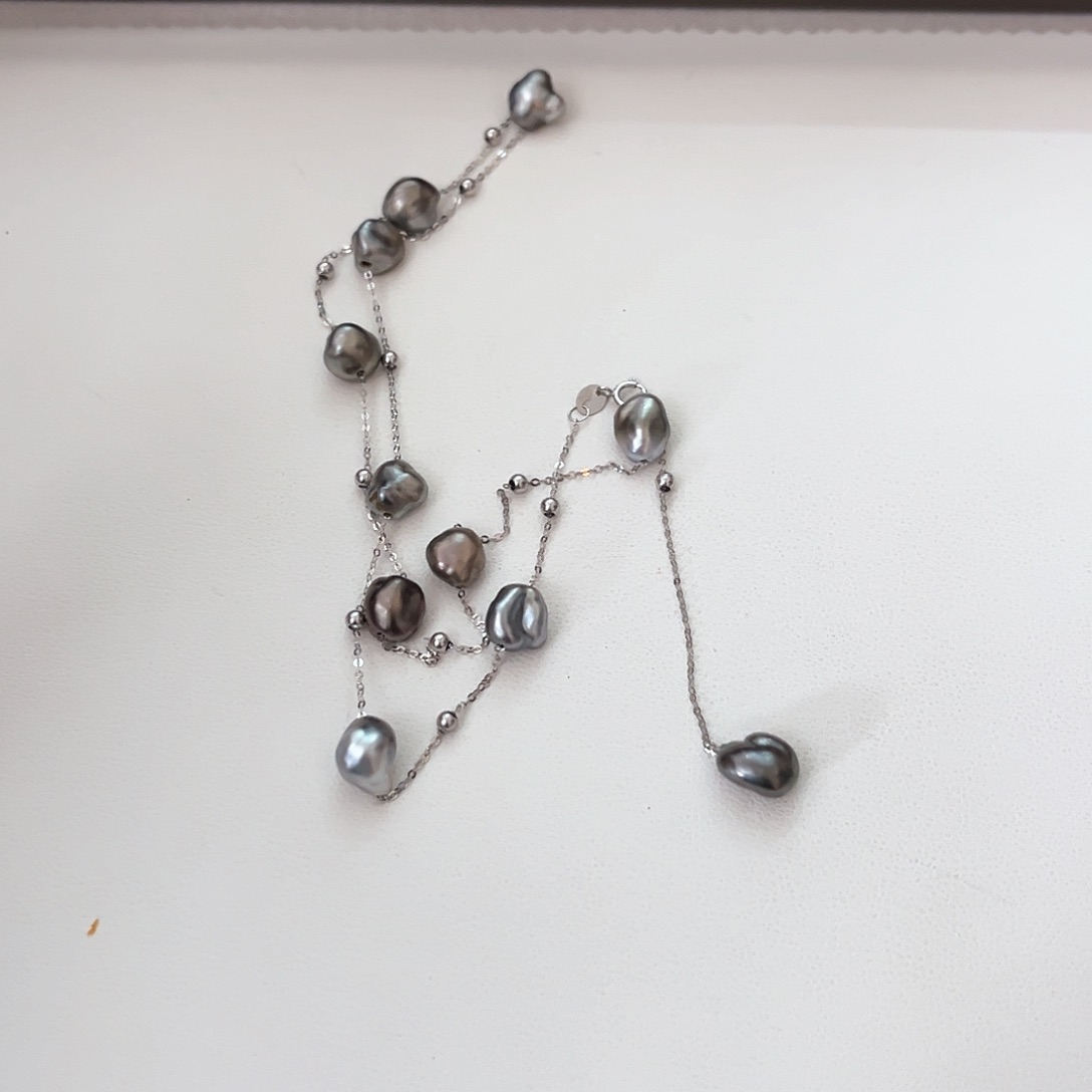 海水珍珠项链18K金镶嵌?**?keshi满天星