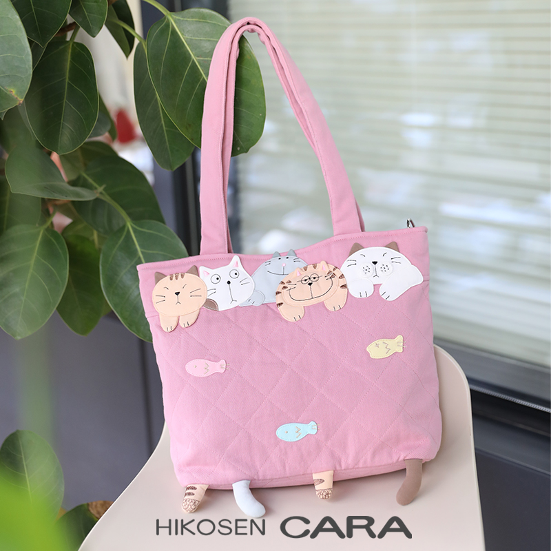 HIKOSEN CARA卡拉猫可爱五只猫咪单肩包女ins日系手提通勤帆布包