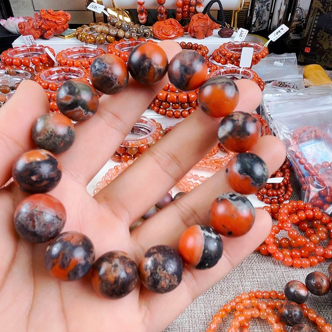 南红玛瑙手链合金探*铁皮包浆南红卡15.6探专拍