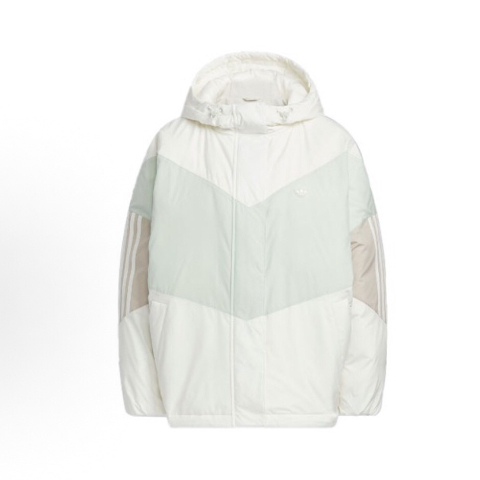 adidas 蓬拼色运动连帽夹克羽绒服 女款 汉玉白IU4783