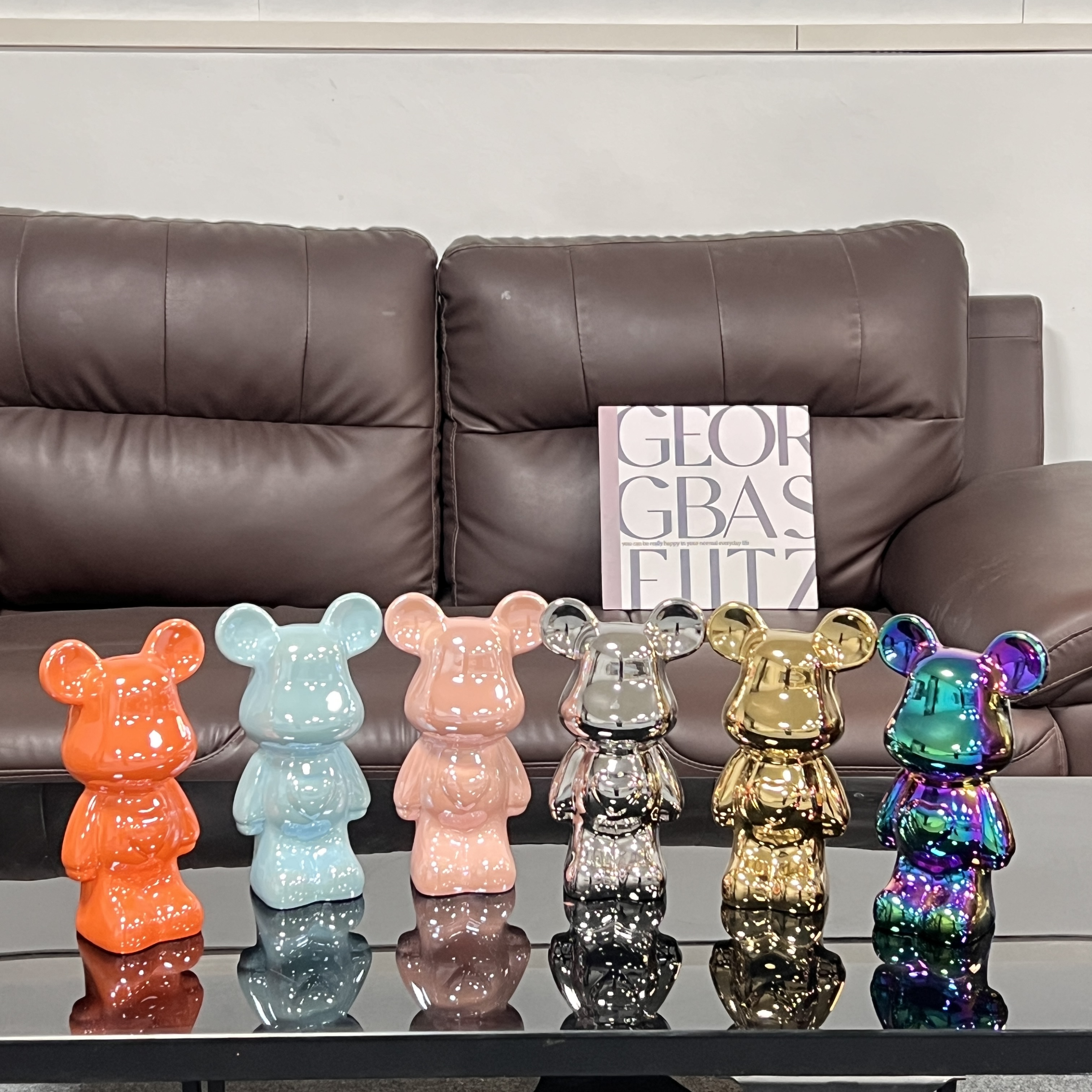 sy28cm潮玩摆件网红陶瓷电镀爱心熊轻奢摆件客厅电视柜装饰品