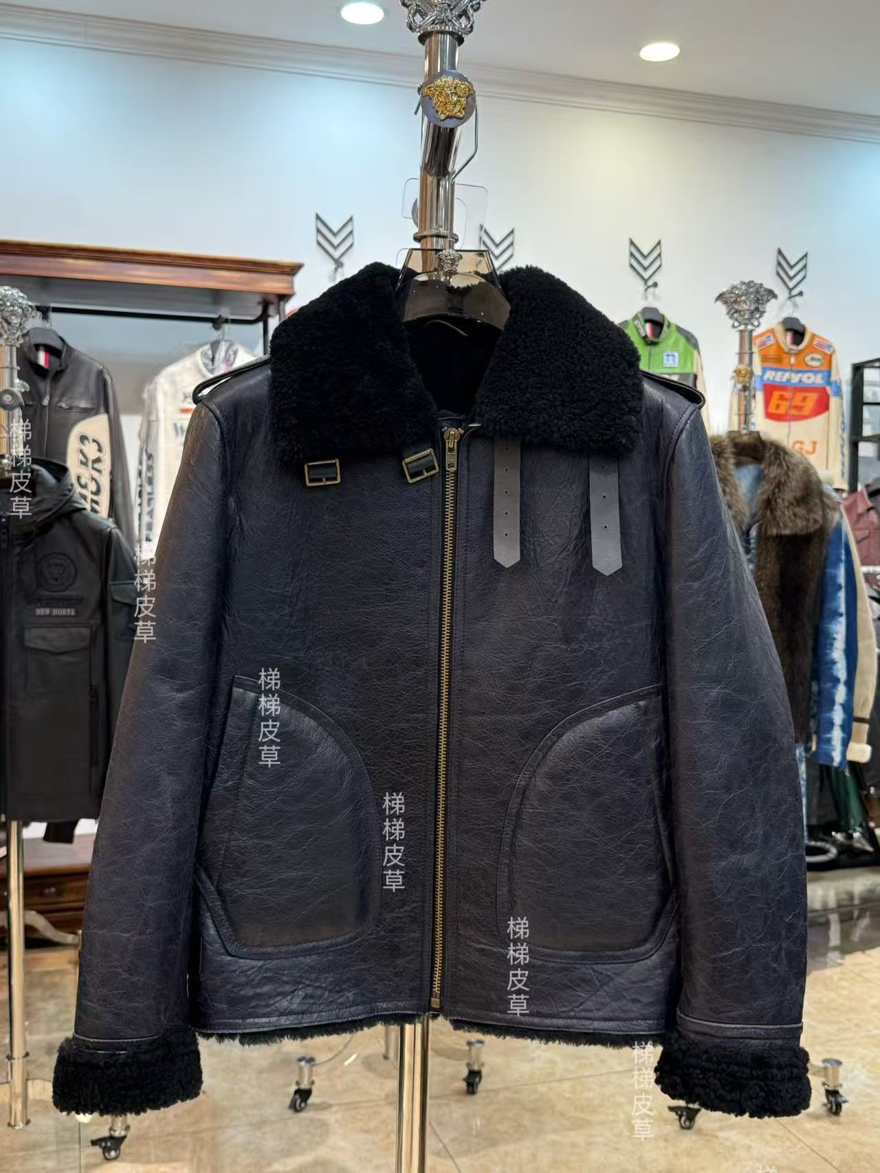 男士原生态皮毛一体羊皮羊毛复古油蜡休闲保暖加厚11638黑腊变