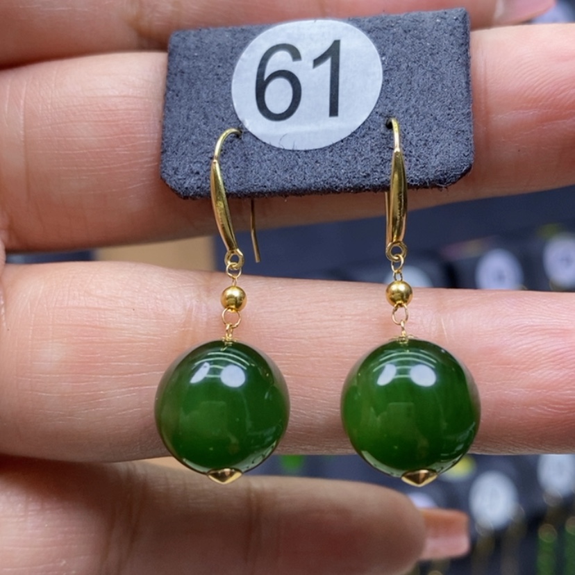 【闪购商品】和田玉耳饰18K金镶嵌11.9mm圆珠耳饰