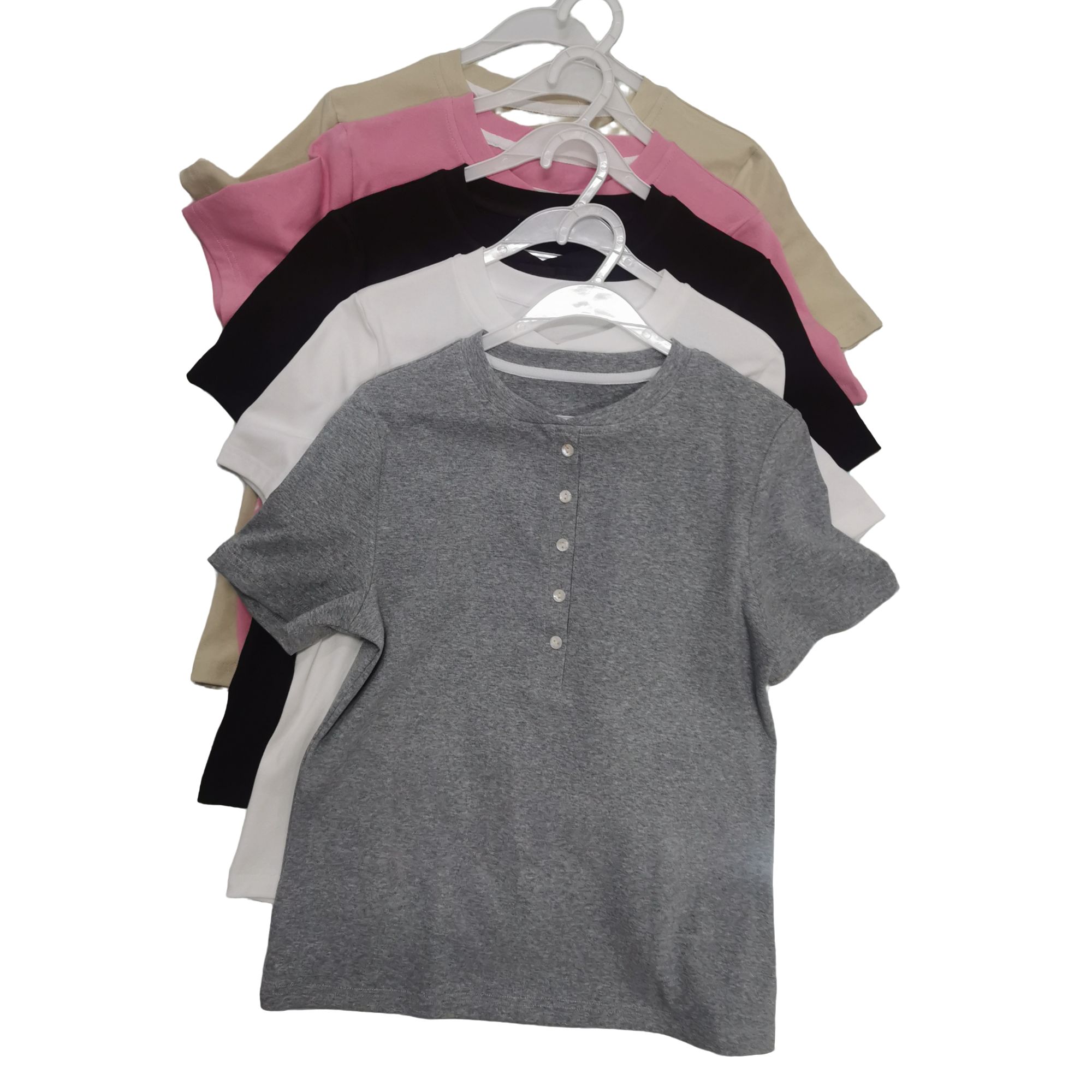 气质休闲亨利领短袖针织T恤显瘦百搭打底气质时尚休闲~13003