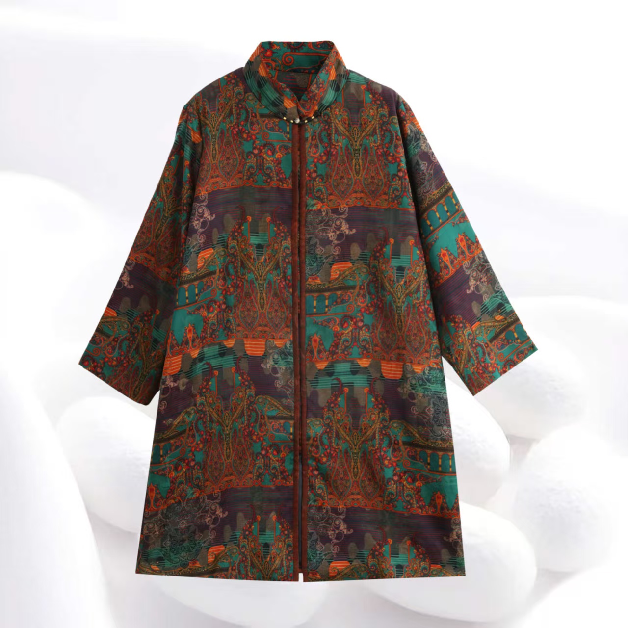 【西域风情桑蚕丝棉服】香云纱100%桑蚕丝国风古韵长棉袄dz159