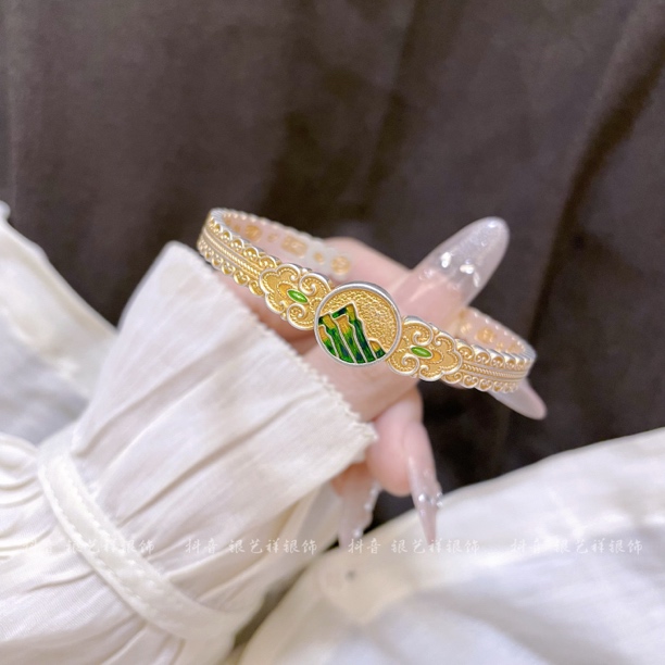 足银银制品 足银999.9千里江山如意吉言招财开运吉祥足银手镯