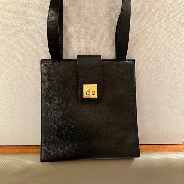95新 Celine/思琳 经典黑金十字纹皮单肩包