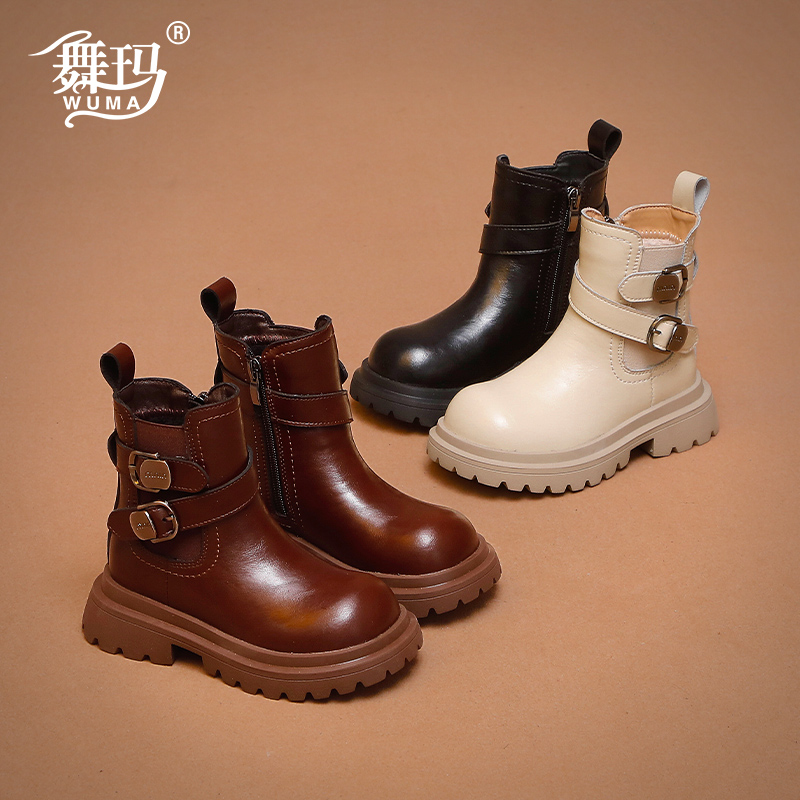 舞玛女童靴子儿童公主马丁短靴2025新款秋冬季女孩洋气皮靴548649