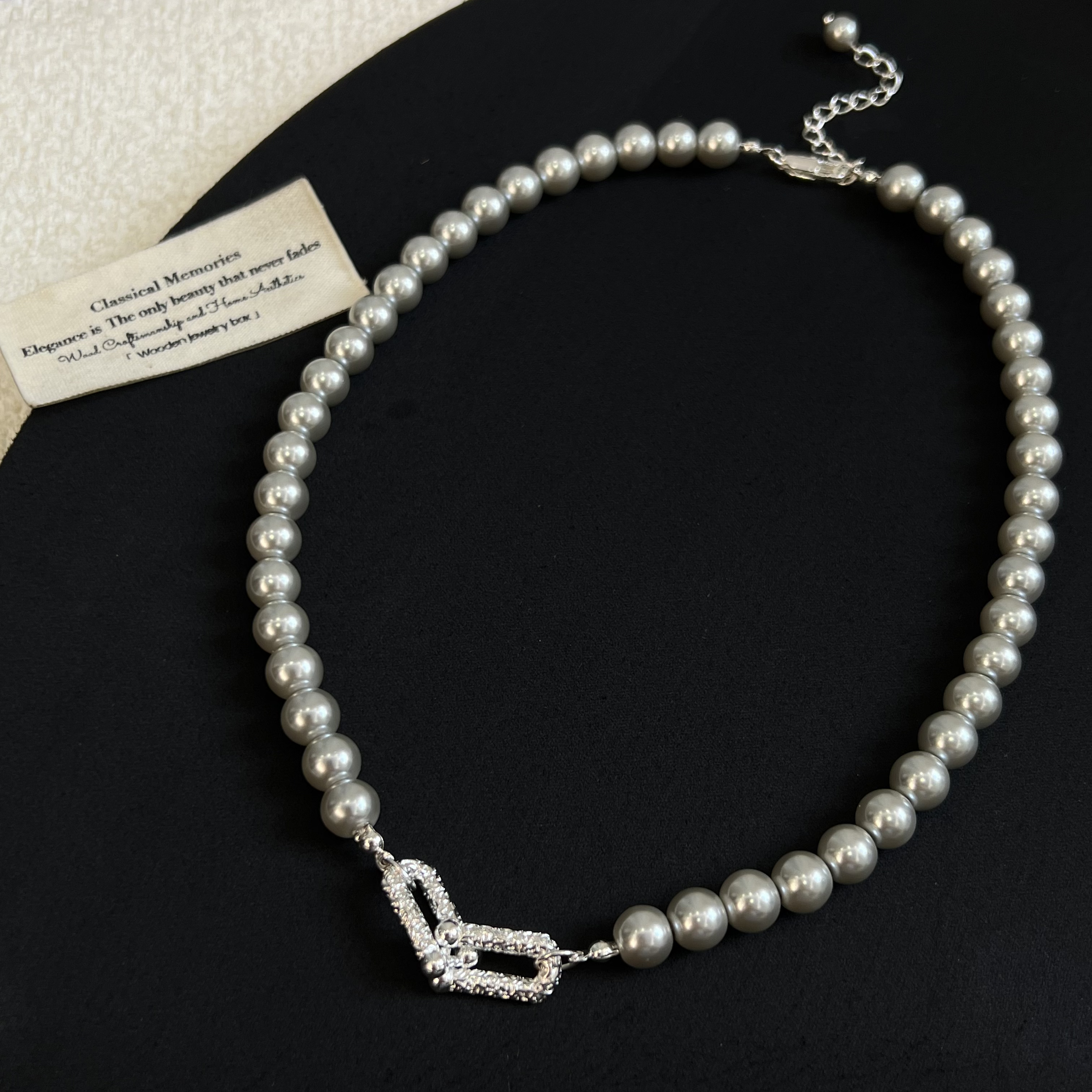 铜合金仿珍珠项链 超推荐灰珠马蹄扣吊坠项链4181