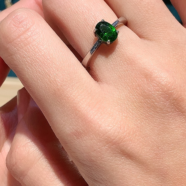 透辉石银S925镶嵌戒指