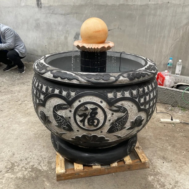青石鱼缸户外庭院养鱼适用可作花盆古门海石缸