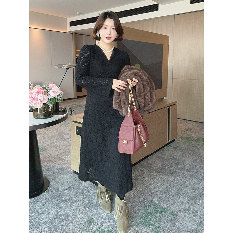 【DIS 定制】【巴黎晚风】法式镂空勾花蕾丝长款连衣裙Z525Q21541